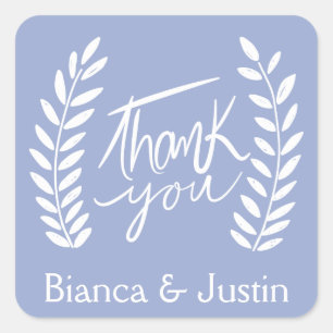 Floral Thank You Blue White Laurel Wreath Names Square Sticker