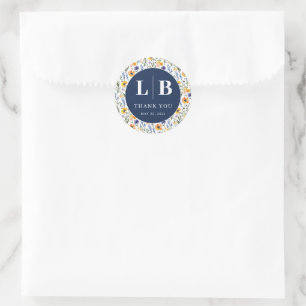 Floral Thank You Card Classic Round Sticker