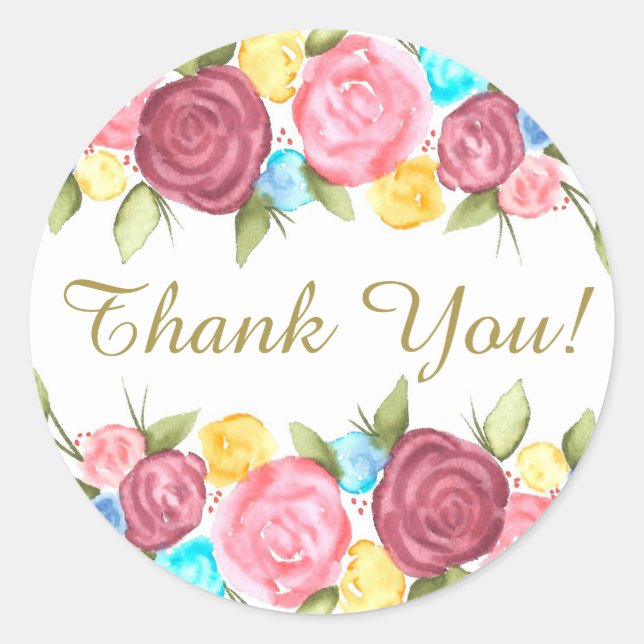 Floral Thank You Classic Round Sticker (Front)