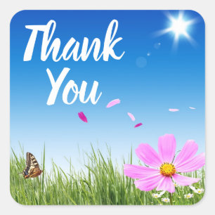 Floral Thank You Daisy Wildflower Flower Butterfy Square Sticker