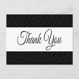 Floral Thank You Damask Black & White - Wedding Postcard