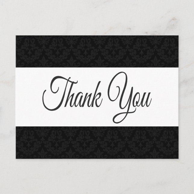 Floral Thank You Damask Black & White - Wedding Postcard (Front)