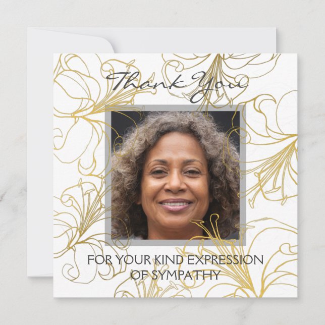 Floral Thank You Elegant Gold Lily Custom Photo (Front)