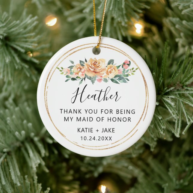 Floral Thank you for being Maid of Honour Ceramic Ornament (Tree)