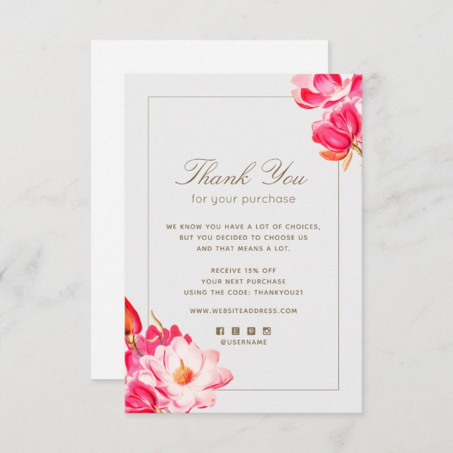Floral Thank you For your Purchase Note Card (Front/Back)