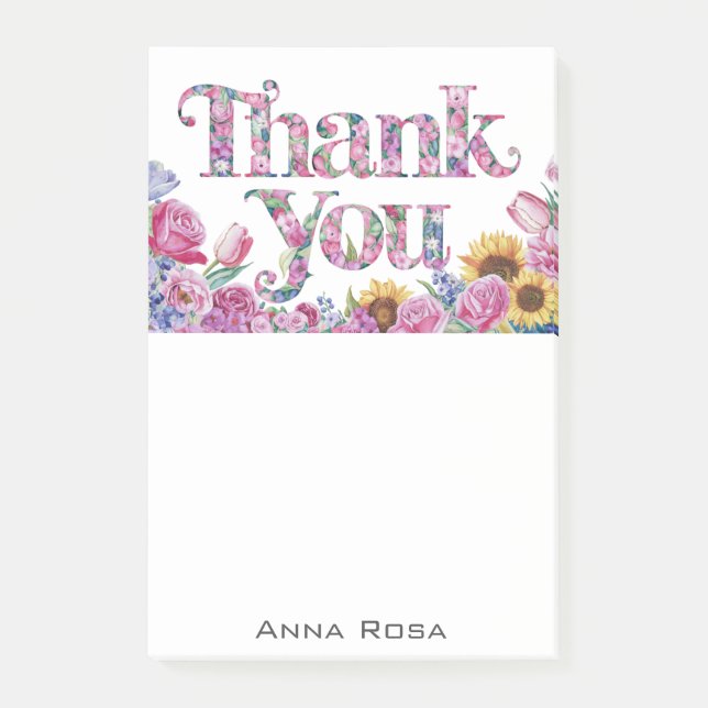 *~* Floral Thank You Gratitude Manifestation AP85 Post-it Notes (Front)
