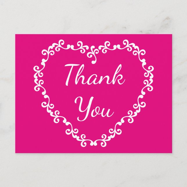 Floral Thank You Hot Pink and White Heart Postcard (Front)