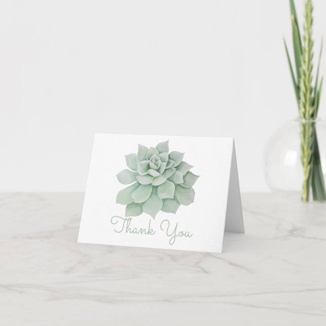 Floral Thank You Mint Green Succulent Watercolor Card (Front)