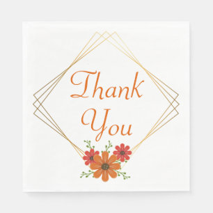 Floral Thank You Orange Country Wedding Fall Party Napkin