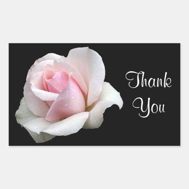 Floral Thank You Pink Rose Flower Black Roses Rectangular Sticker (Front)