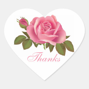 Floral Thank You Pink Rose Flower Wedding Heart Sticker