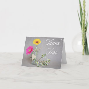 Floral Thank You Pink, Yellow Gerbera Daisy Flower Card