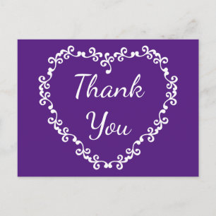 Floral Thank You Purple and White Heart Postcard