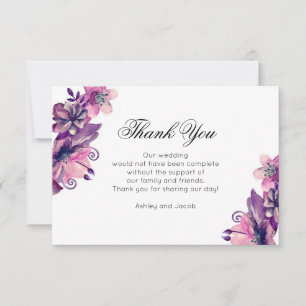 Floral thank you. Purple wedding. Flowers note You Card