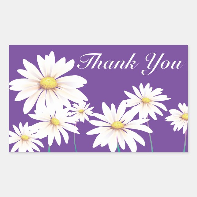 Floral Thank You Purple White Daisy Flower Rectangular Sticker (Front)
