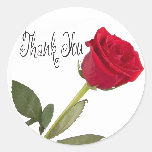 Floral Thank You Red Rose Black & White Classic Round Sticker (Front)