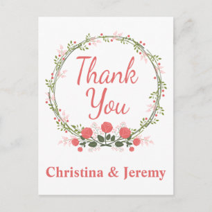 Floral Thank You Rose Flower Wreath Personalised Postcard