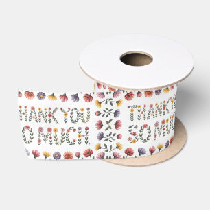 Floral "THANK YOU SO MUCH" Greeting Illustration Satin Ribbon