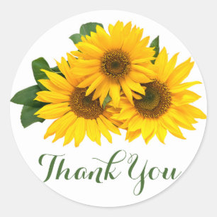 Floral Thank You Sunflowers Yellow & Green Flowers Classic Round Sticker