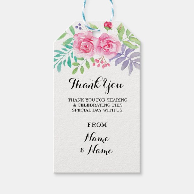 Floral Thank you Tag Wedding Favour Watercolour (Front)