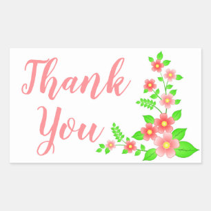 Floral Thank You Watercolor Red Pink Green Flowers Rectangular Sticker