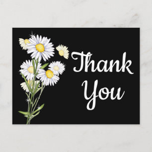 Floral Thank You White Daisy Flower Daisies Black Postcard