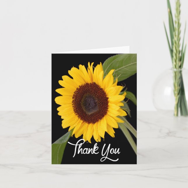 Floral Thank You Yellow Sunflower Black Flower Card (Front)