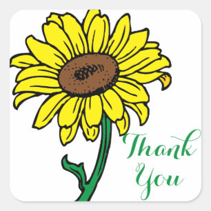 Floral Thank You Yellow Sunflower Green Wedding Square Sticker