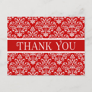 Floral Thank Your Red and White Damask Flower Postcard