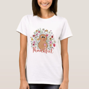 Floral Thankful Turkey - Thanksgiving T-Shirt