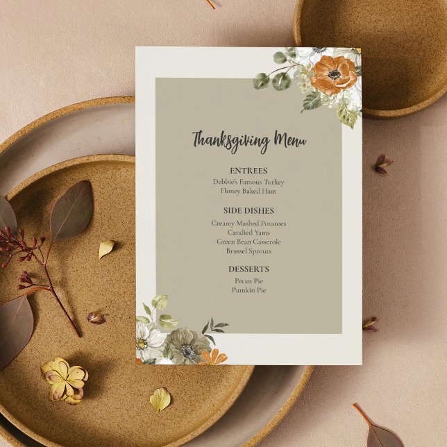 Floral Thanksgiving Dinner Menu Printable Template (Creator Uploaded)