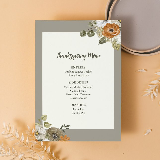 Floral Thanksgiving Dinner Menu Printable Template (Creator Uploaded)