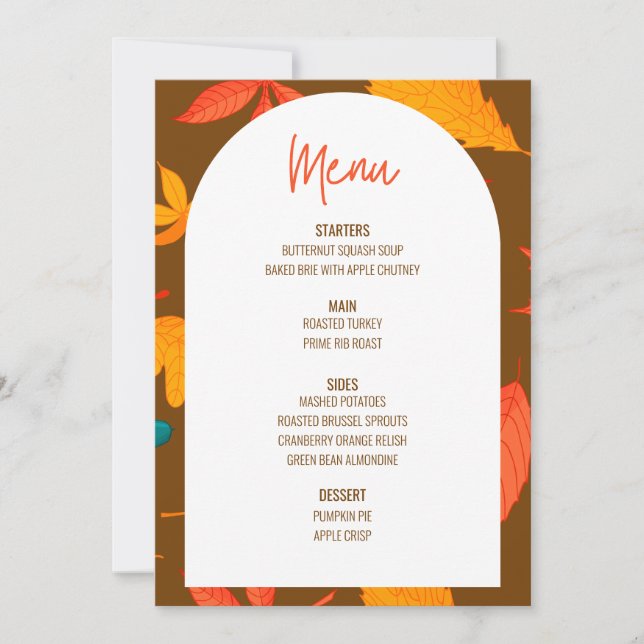 Floral Thanksgiving Dinner Menu Wedding Menu Invitation (Front)