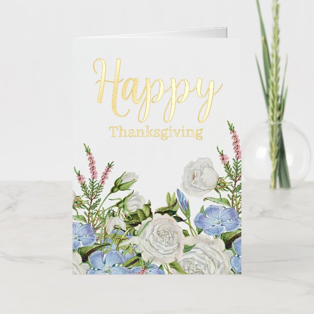 Floral Thanksgiving Psalm 107:1 Foil Greeting Card (Front)