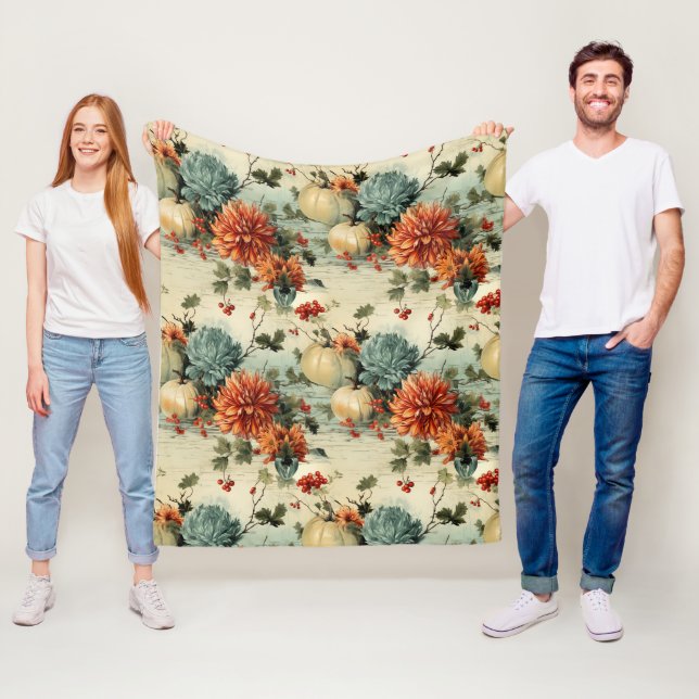 Floral Thanksgiving Vintage Pattern (1) Fleece Blanket (In Situ)