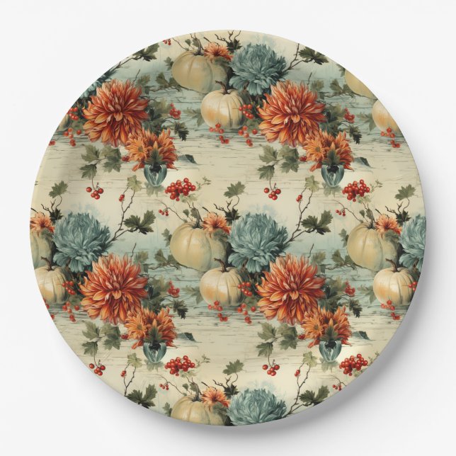 Floral Thanksgiving Vintage Pattern (1) Paper Plate (Front)