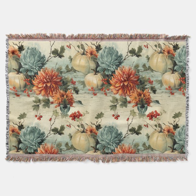 Floral Thanksgiving Vintage Pattern (1) Throw Blanket (Front)
