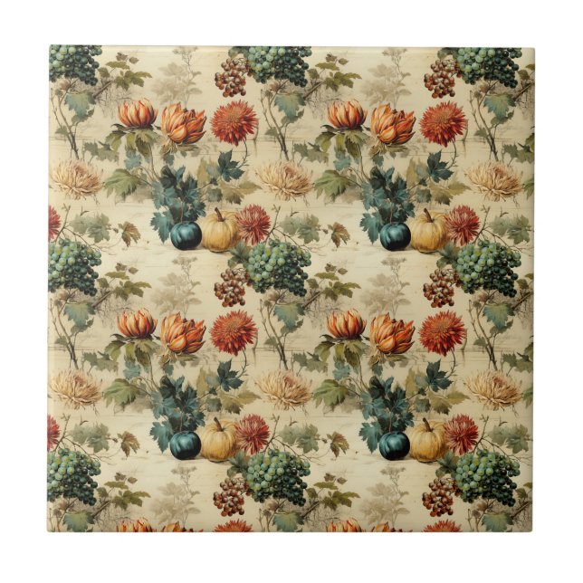 Floral Thanksgiving Vintage Pattern (2) Ceramic Tile (Front)