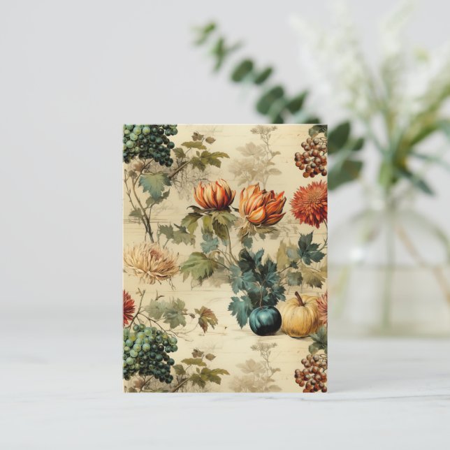 Floral Thanksgiving Vintage Pattern (2) Postcard (Standing Front)