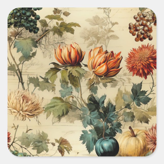 Floral Thanksgiving Vintage Pattern (2) Square Sticker (Front)