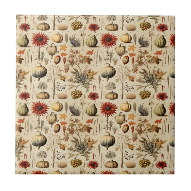 Floral Thanksgiving Vintage Pattern (3) Ceramic Tile (Front)
