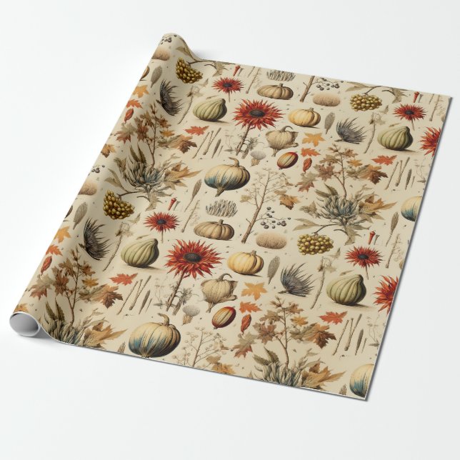 Floral Thanksgiving Vintage Pattern (3) Wrapping Paper (Unrolled)