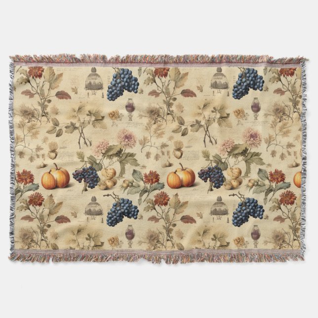 Floral Thanksgiving Vintage Pattern (4) Throw Blanket (Front)