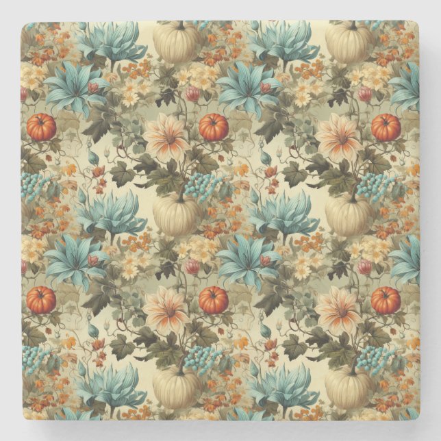 Floral Thanksgiving Vintage Pattern (5) Stone Coaster (Front)