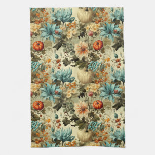 Floral Thanksgiving Vintage Pattern (5) Tea Towel