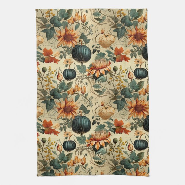 Floral Thanksgiving Vintage Pattern (6) Tea Towel (Vertical)