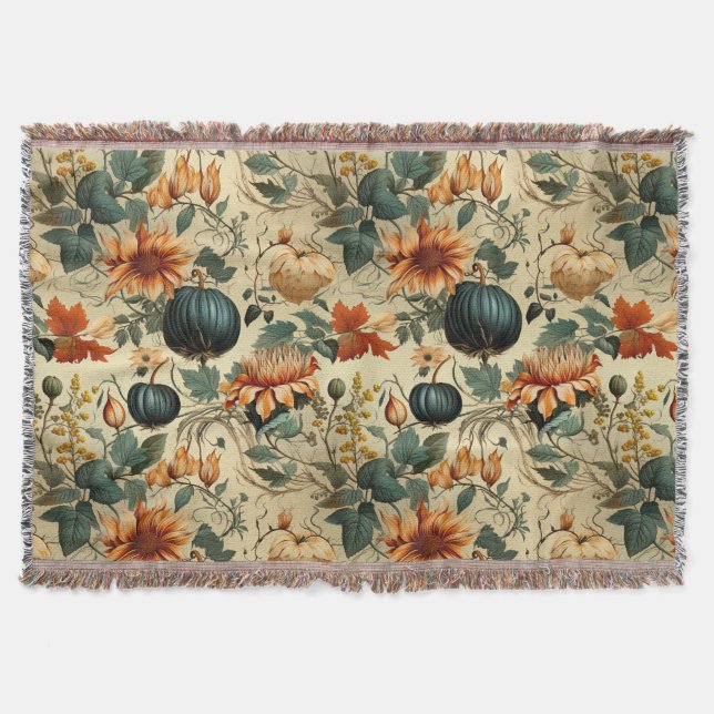 Floral Thanksgiving Vintage Pattern (6) Throw Blanket (Front)