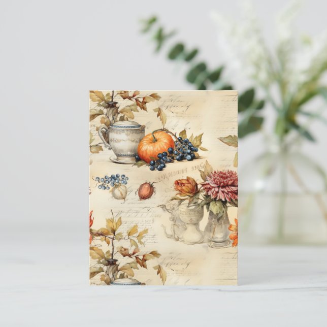 Floral Thanksgiving Vintage Pattern (7) Postcard (Standing Front)