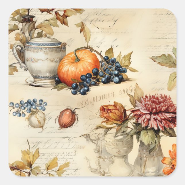 Floral Thanksgiving Vintage Pattern (7) Square Sticker (Front)