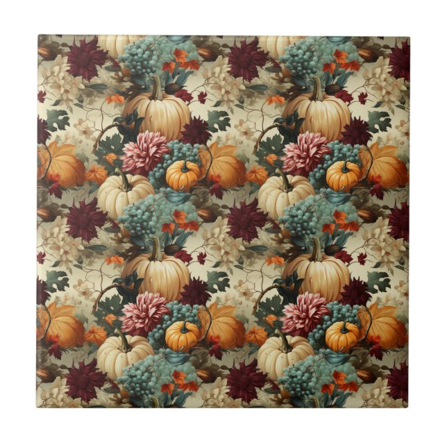 Floral Thanksgiving Vintage Pattern (8) Ceramic Tile (Front)